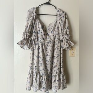 Floral Cottagecore Dainty Puff Sleeve Bustier Soft Feminine Dress Curve 1XL